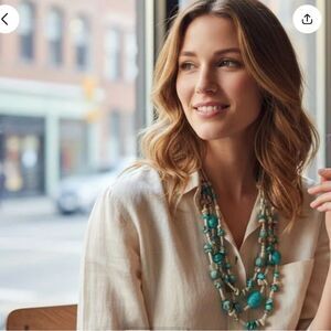 3-Strand Boho Turquoise & Shell Beaded Necklace • Southwestern Layered Look